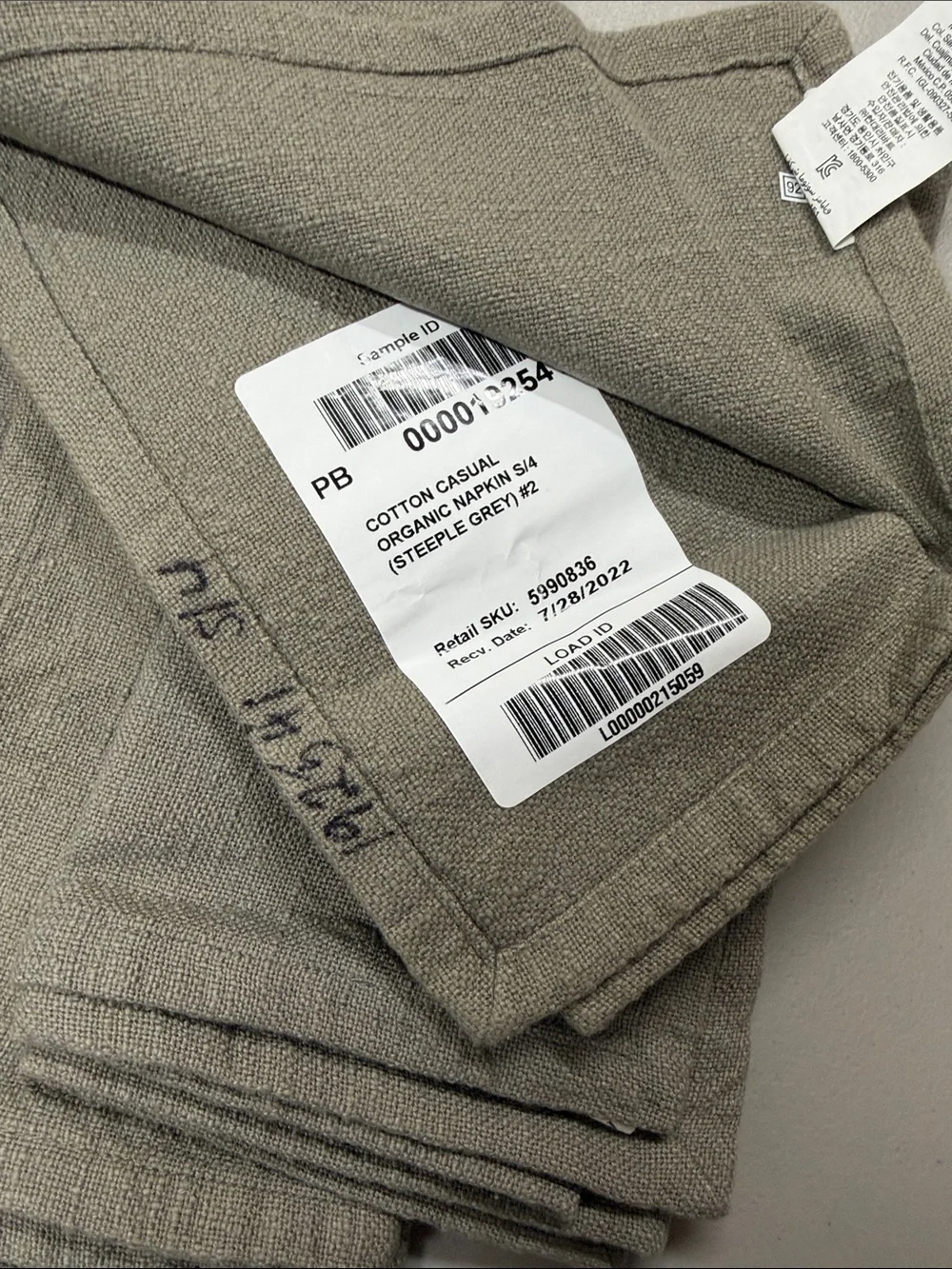 Pottery Barn Cotton Casual Napkin Organic 20 in Square Steeple Gray Set of 4